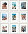 Vittanly 8x10 Picture Frames Set of 9, Shatter Resistant Plexiglass, Display 5x7 Pictures with Mat or 8x10 without Mat, Photo Frames for Wall or Tabletop, Engineered Wood, Vintage Marble White