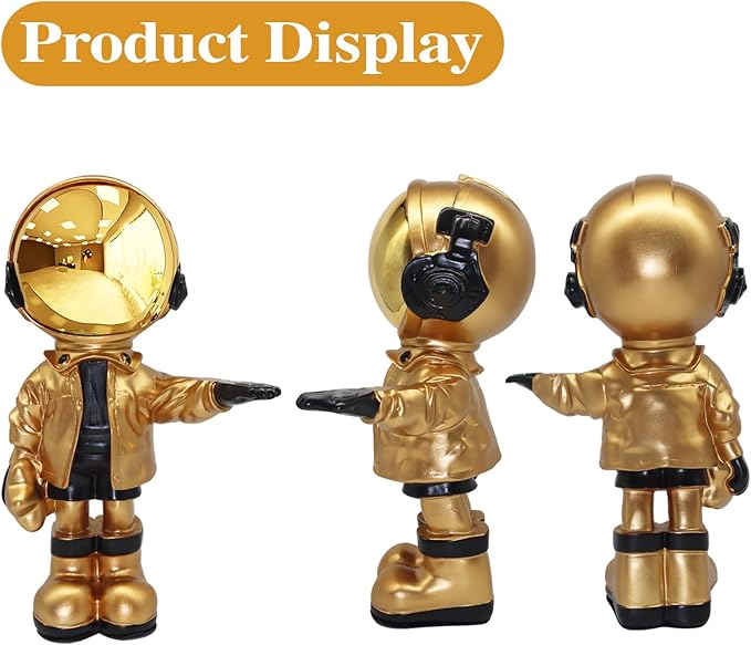 Dosker Astronaut Statues with Candy Dish & Key Dish,Spaceman Sculpture Polyresin Arts Gifts,Figurine Ornament Room Decor for Men,Tabletop Decoration for Living Room, Office, Entryway(Golden)