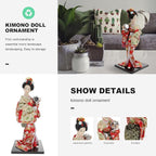 12" Traditional Japanese Geisha Doll Authentic Red Kimono Figurine Hand-Painted Porcelain & Fabric Asian Collectible Statue for Home Office Decor Gift Boxed