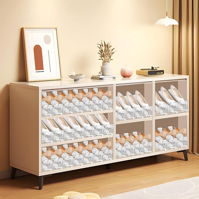 12 Pack Shoe Slots Organizer for Closet, Adjustable Shoe Stackers for a Pair of Shoes Shoe Rack Storage Shoe Space Saver 50% Shoe Shelf Display Holder for Closet