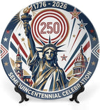 250th Anniversary Decorative Plates 10 Inch Liberty Patriotic Decorations Commemorative Plates with Stand Independence Day 4th of July Semiquincentennial Decor