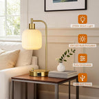 QiMH Industrial Table Lamp for Bedroom Set of 2, Cream Glass Beside Lamp with USB A&C Ports, Stepless Dimmable Gold Lamps, Nightstand Lamps for Living Room, Office, Home Decor(Bulb Included)
