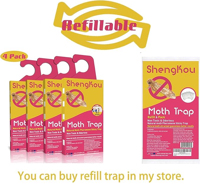 Effective and Refillable Dual Moth Pheromone Traps, Ultimate Solution to Clothes & Pantry Moth Control -4 Pack