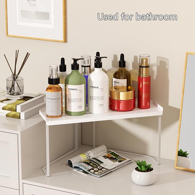 Stackable Metal Kitchen Cabinet Organizer,Kitchen Corner Shelf with Non-Slip Mat,Bathroom Organizer,Storage Shelf for Cabinet/Bathroom/Countertops/Utensils