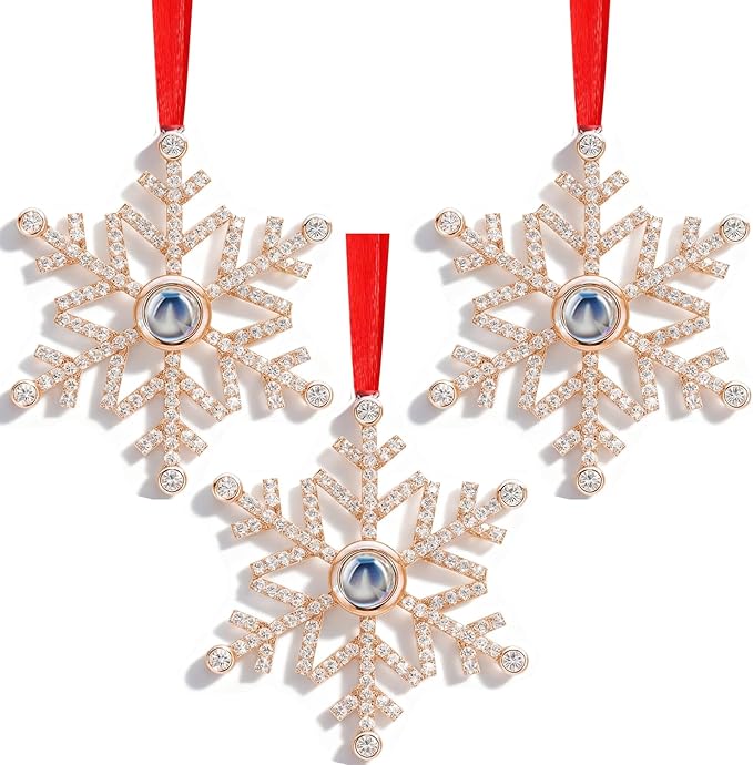 Set of 3 Christmas Hanging Ornaments - Silver Snowflake Star Pawprint Christmas Tree Decor for Xmas Tree Gift Decorative Hanging Ornaments Hanging Pendants (3, Rose Gold Snowflake)