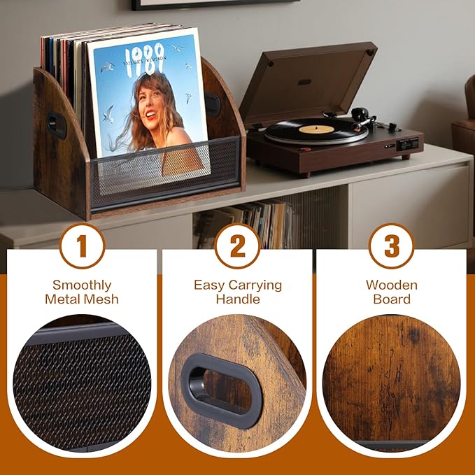 Vinyl Record Storage, Vinyl Record Album Holder, Retro Album Storage Record Case Box, Record Box Case Crate, Wooden LP Record Crate, Record Organizer for Home Decor and Collection Display
