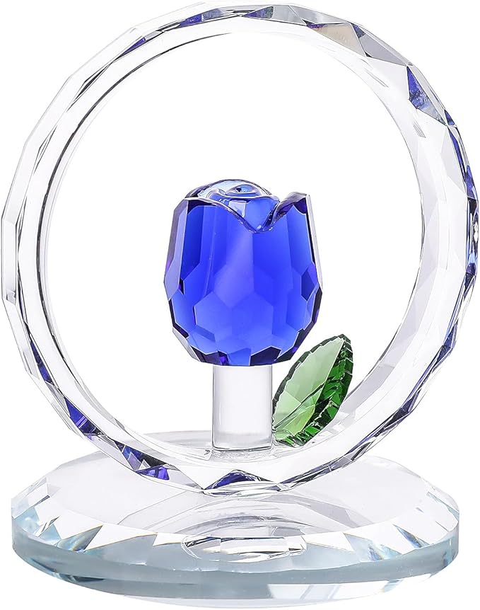 LONGWIN Crystal Blue Rose Flower Figurine Collectible Glass Spring Bouquet Decorative Ornaments for Home Office,Romantic Valentine’s Day, Anniversary & Wedding Gifts for Women