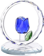 LONGWIN Crystal Blue Rose Flower Figurine Collectible Glass Spring Bouquet Decorative Ornaments for Home Office,Romantic Valentine’s Day, Anniversary & Wedding Gifts for Women