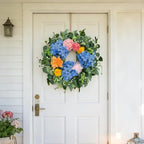 Spring Wreaths for Front Door 24 Inch, Spring Summer Front Door Wreath with Hydrangea & Eucalyptus, Artificial Floral Wreath for Porch Garden Patio Wall Window Indoor Outdoor Home Decor
