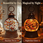 Fall Snow Globe Lantern with Swirling Maple Leaf Glitter 6H Timer Battery & USB Powered Fall Decor Autumn Snow Globe for Thanksgiving, Home, Tabletop Decoration