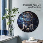 Wall Picture, with White Fantasy Dream Catcher Printed Circular Iron Hanging Picture,Wall Art Decor,Home for Bedroom Living Room Bathroom Decor,Iron Painting 11.8X11.8 in