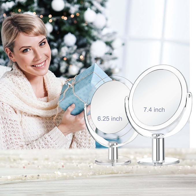 CLSEVXY Vanity Mirror Makeup Mirror with Stand, 1X/15X Magnification Double Sided 360 Degree Swivel Magnifying Mirror, 7.4 Inch