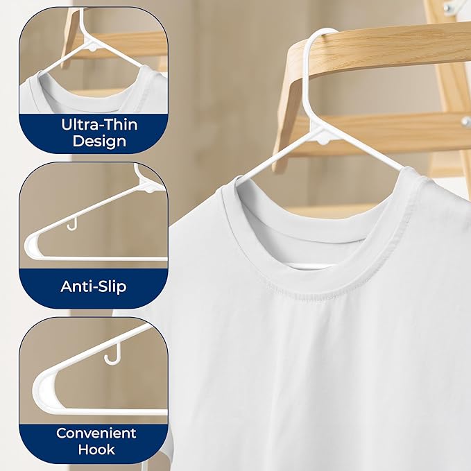 SereneLife 30 Pack Plastic Hangers, Non-Slip, Space-Saving Closet Organizers, Durable and Strong for Shirts, Sweaters, Hoodies, Kids Clothes & Dresses, Ultra-Thin, Lightweight