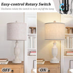 TOBUSA 22“ Farmhouse Table Lamps Set of 2, White Rustic Vintage Table Lamps for Living Room Bedroom, Antique Bedside Desk Lamps with Linen Shade, Traditional Resin Nightstand Lamp Sets for End Table