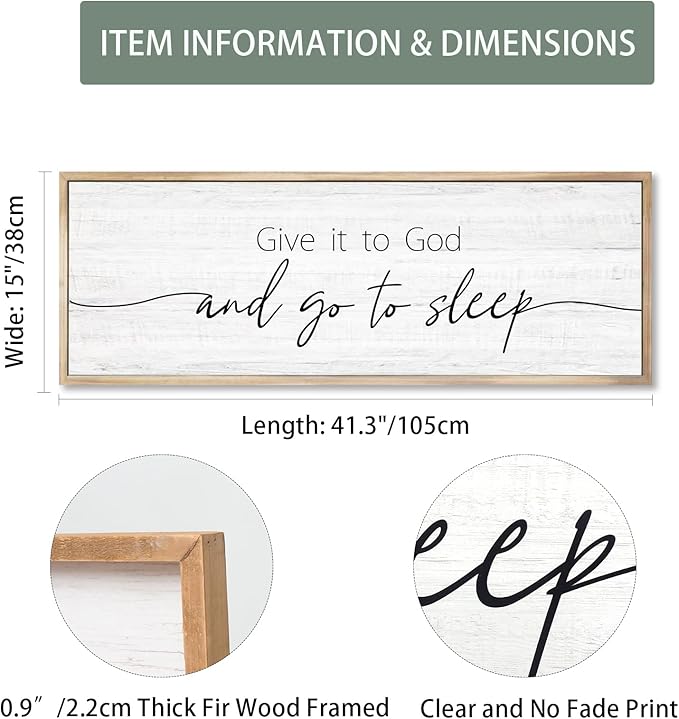Give It to God and Go to Sleep Sign Framed Large 41''×15'' Above Bed Wall Decor for Bedroom Farmhouse Wall Decor Guest Room Decor Rustic Master Bedroom Wall Decoration Wood Wall Art (brown frame)