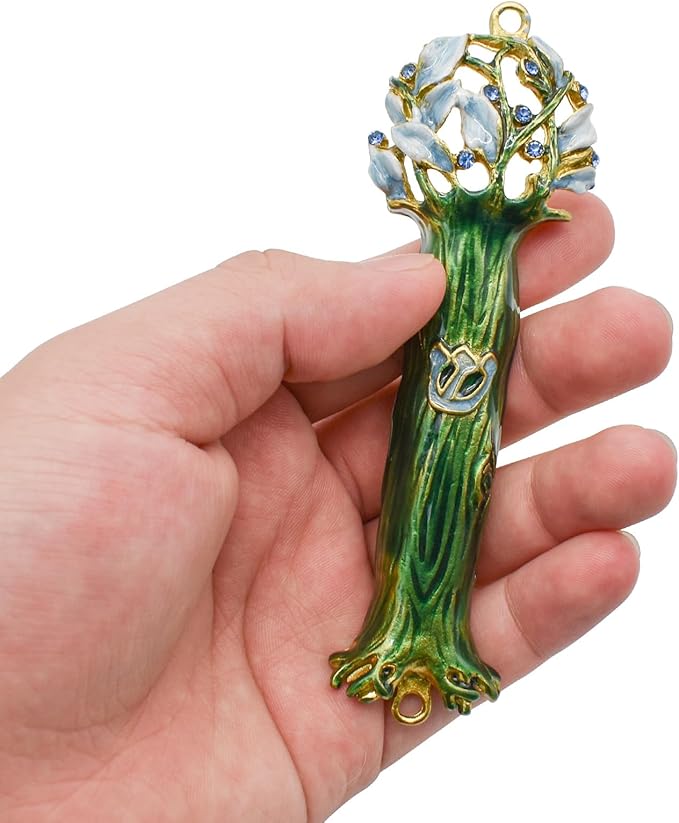 Mezuzah with Scroll for Door, Enamel&Zinc Alloy Blessing Mezuzah Case for Door, Colored Painted Mezuzha Scroll Kosher for Jewish Gifts/Jewish Decor, Christmas (Bright Green, 1.57x4.88 in)