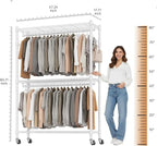 BATHWA Heavy Duty Garment Rack on Wheels, Rolling Clothes Racks for hanging clothes, Modern Closet Wardrobe Clothing Rack with 8 Side Hangers, White