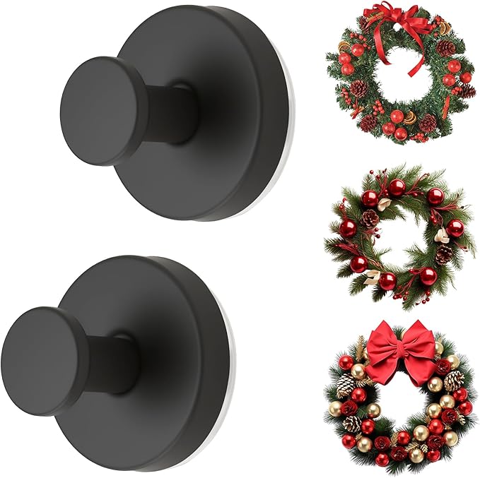 2 Pack Suction Cup Wreath Hangers for Front Door Garland Hanger 11 Lb -22 Lb Suction Wreath Hanger for Glass Door No Drill Suction Hooks for Bathroom Halloween Christmas Decorations (Black)