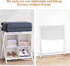 aboxoo Luggage Rack with storage, Guest Room Folding Suitcase Stands, Holds up to 120 lb, Space Saving Suitcase Holders for guest room, Bedroom Hotel, White