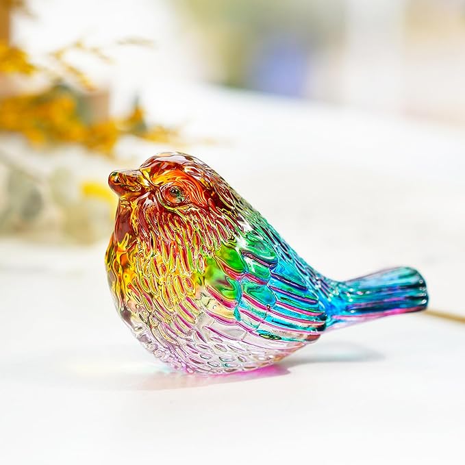 H&D HYALINE & DORA Set of 2 Crystal Birds Figurine Bird Gifts for Women Men Bird Lovers Handmade Glass Animal Figurines for Home Shelf Decor (Multicolor)
