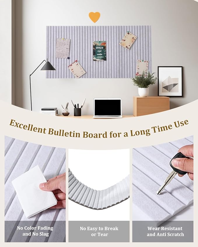 48 x 32 inches Large Bulletin Board, Decorative Felt Pin Board, 0.35“ Thick Foldable Photo Display Board with Self-Adhesive Tape, Vision Board for School Home Kitchen Office Walls - Camel