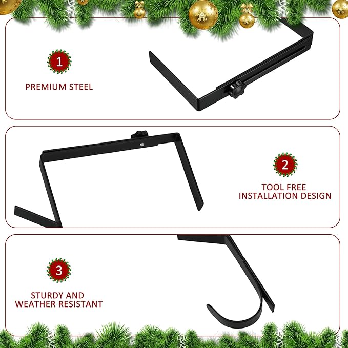 Blulu 2 Pcs Headstone Wreath Hanger Adjustable 6"- 11" Cemetery Tombstone Wreath Holder Black Stands Hook for Christmas Outdoor Grave Marker Cemetery Gravestone Flowers Decorations