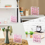 Pink Inspirational Decor Pray Over It Bible Verse Wall Art Christian Gifts for Women, 4x 4 Inches Office Desk Accessories Decor Sign, Pink Dorm Room Decoration for Women - Pray on it Pray through it