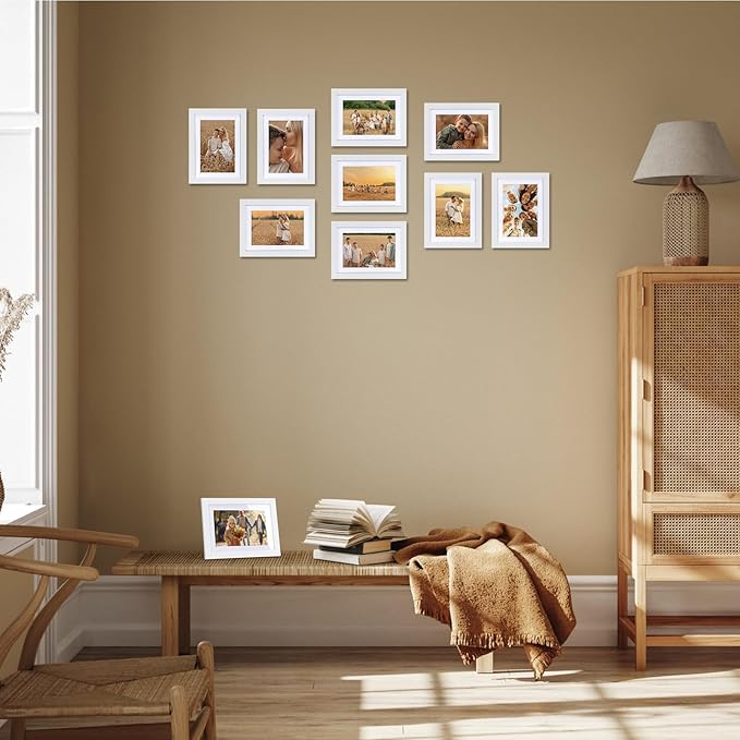 Lyeasw White 5x7 Picture Frame Set of 15, Display Pictures 4x6 with Mat or 5x7 without Mat, Multi Photo Frames for Wall Mounting or Tabletop Display