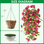 Homusnny Artificial Hanging Fake Flowers with Basket Plants Spring and Summer Outdoor Decoration, Faux Silk Flower UV Resistant Morning Glory for Home Porch Patio Garden Balcony Yard etc.(Red)