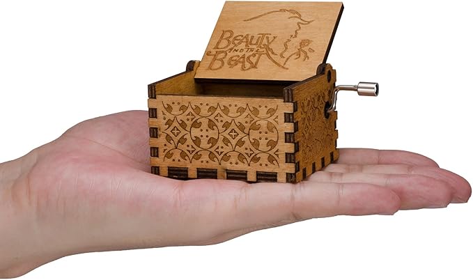 Huntmic Wooden Beauty and The Beast Music Box,Hand Crank Classic Antique Carved Wood Musical Boxes Gift for Birthday/Valentine's Day/Christmas(Beauty and The Beast)