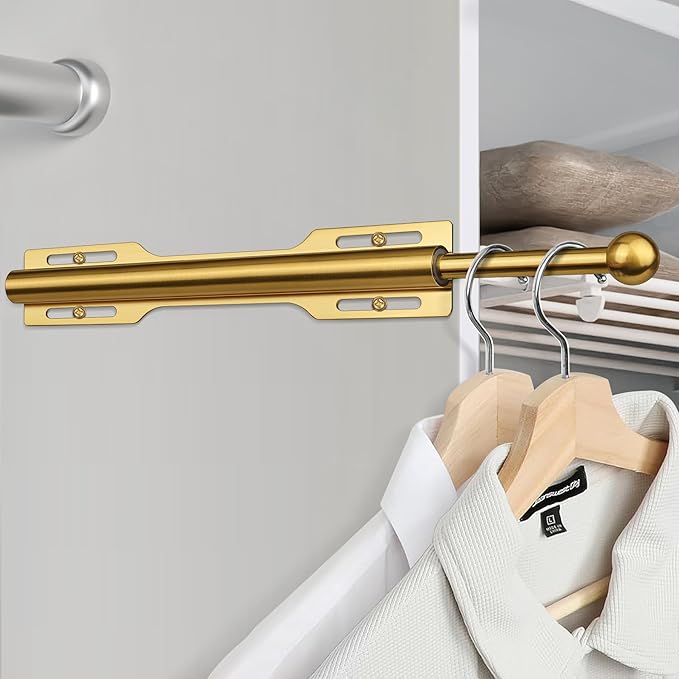FIRJOY 12" Valet Rod for Closet Pull Out (1 Pack, Brushed Gold)