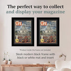 Creative Picture Frames 10.5 x 13.12 Magazine Frame with Full-Strength Glass, Holds Up To A 1/4" Thick Media with Installed Hangers for Easy Mounting, 12x14 Manhattan Black Frame with Black Mat