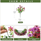 Artificial Fake Outdoor Plants Flowers for Spring Decoration, 12 Bundles UV Resistant Faux Daisy Silk Flower with Eucalyptus Stem for Outside Planters Porch Patio Yard Garden (Light Purple Fuchsia)