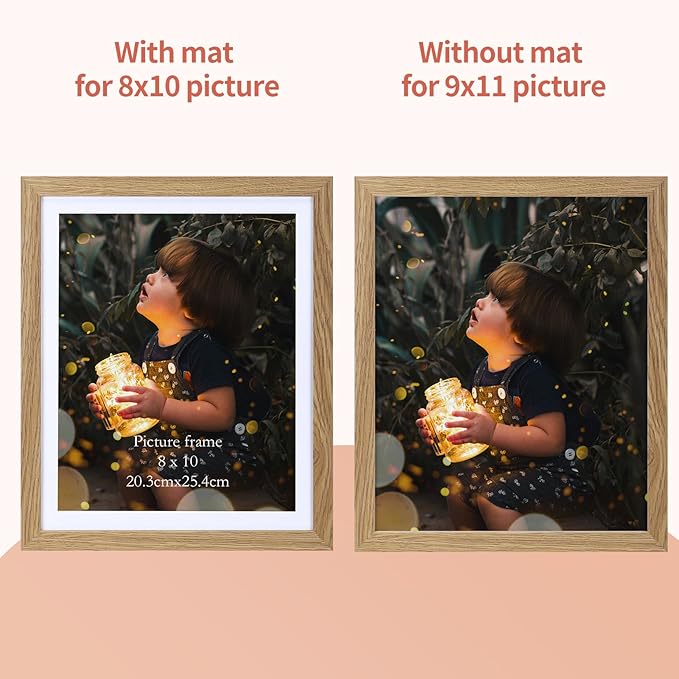 Lyeasw 8x10 Picture Frame 15 Pack, Display Pictures 8x10 with Mat or 9x11 without Mat, Natural Wood Color Bulk Photo Frames for Wall or Tabletop