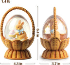 Easter Snow Globe Basket Easter Bunny Eggs Decorations Gifts Auto Snowfall Glitter Music Collection with 6H Timer USB/Battery Powered 6.4 Inch