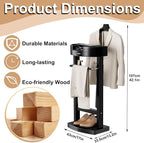 Valet Stand for Men and Women with Tray, Standing Suit Stand with Storage Drawer and Bottom Shoe Rack, Clothes Valet for Living Room, Entryway, Bedroom, Office, Black