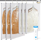 Hanging Vacuum Storage Bags with Electric Pump – 6 Pack (3 Long, 3 Short) Hanging Vacuum Seal Bags for Clothing, Closet Organizer Space Saver for Suits, Jackets & Coats
