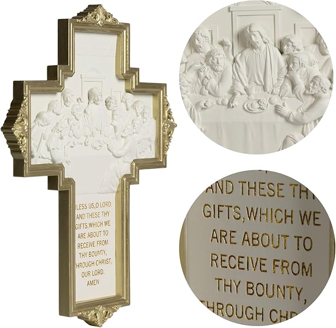 ShineOnAngel The Last Supper Wall Cross Renaissance Style Gold Framed Relief Wall Art Wall Decor for Dining Room 12inch Modern Home Regilous Gifts Jesus relief sculpture