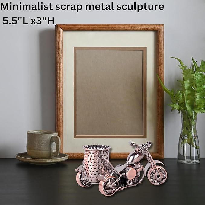 Trebisky Metal Sculpture - Retro Classic Handmade Iron Motorcycle Unique Metal Art Decor - Home décor (5.5" L,3" H, Copper Pen Cup)