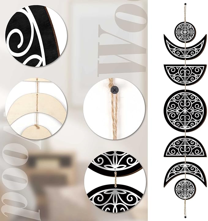 BBTO Boho Wall Decoration Moon Phases Wall Art Stars Moon Minimalist Room Decoration Wooden Gothic Witchy Pediments Hanging Sign