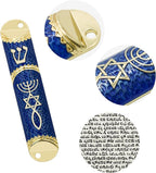 Mezuzah with Scroll for Door, Metal Mezuzah Case with Messianic Seal for Hebrew Home Blessing, Jewish Gifts, Jewish House Warming Decor, Christmas, Easter (Blue)
