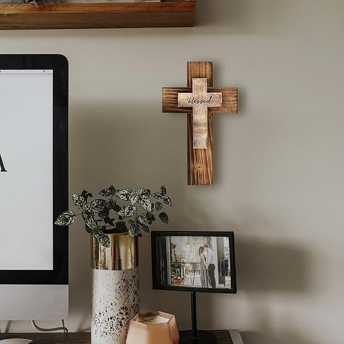 OKSQW Wall Wooden Christians Cross Spiritual Religious Cross Gifts With Hook on Hanging Wall Or Table With Blessed For Church Home Room Decoration For Christmas (5 colors available)