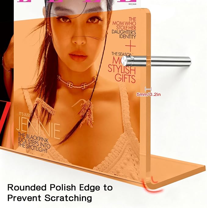 2-Pack 17 Inch Orange Acrylic Magazine Holder, Sleek Wall Mounted Brochure Rack & Floating Bookshelf, Modern Vibrant Magazine Display for Office, Waiting Room, Living Room, Fashion Home Decor