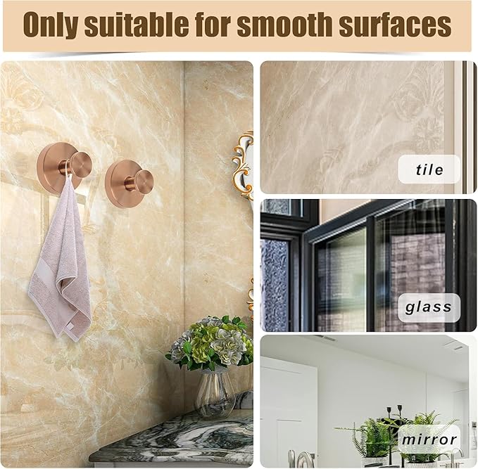 Linwnil Suction Cup Wreath Hanger，Suction Cup Hooks Hanging 10 Lbs，Waterproof Suction Cup Wreath Holder for Windows, Shower, Wreaths，Smooth Doors (Rosegold, 4 Pack)