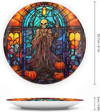 Decorative Plates, Halloween Spooky Stained Glass Design Display Plate for Home Office Kitchen Table Decor Porcelain Plates 8 Inch, Gifts for Halloween