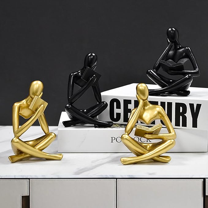 Gold Reading Women Statue, Thinker Sculptures, Abstract Art Ornament, Modern Aesthetic Figurine Decoration, Suitable for Home Living Room Bedroom Office Shelf Table Desk Bookshelf Decor (Gold Right)