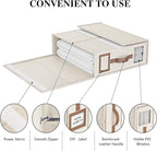 3 Pack Foldable Bed Sheets Set Organizers and Storage(King & Queen Size),Linen Fabric Closet Organizers with Window,Folding Bedding Storage Box for Bedsheets and Pillow Cube Organizer-Beige