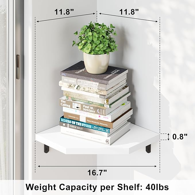 Alsonerbay Corner Wall Shelf Set of 3 Corner Shelf Wall Mount, Solid Wood Corner Floating Shelves with Cable Hole for TV Accessories, Speaker, Game Console for Bedroom, Living Room, Bathroom White