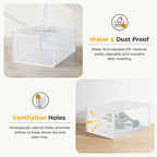 NEWBULIG 12 Pack Clear Shoe Storage Boxes, Shoe Organizer for Closet with Lid, Plastic Stackable Breathable Shoe Cabinet with Lid for Sneakers, Heels & Boots, White