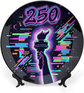 250th Anniversary Decorative Plates 10 Inch Patriotic Decorations Liberty Neon Glitch Commemorative Plates with Stand Memorial Day 4th of July Veterans Day Home & Office